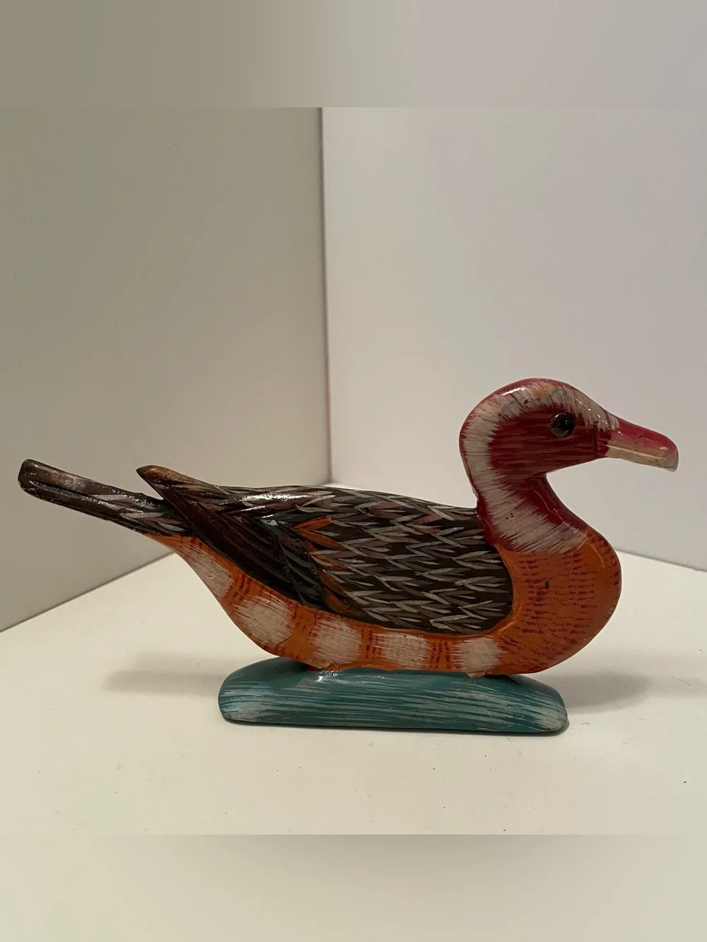 Vintage Hand Painted Lacquered Duck Figurine Lightweight Wood Flat Profile